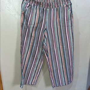 Joyspun gauze pants, striped, 100% cotton, size large, pockets, wide leg